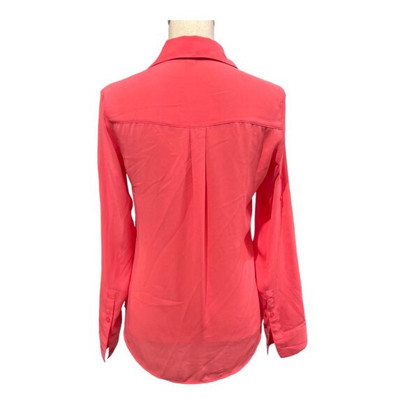 Express Portofino Top Women S Fuschia Chiffon Button Down Roll Tab Sleeve Office - Picture 3 of 9